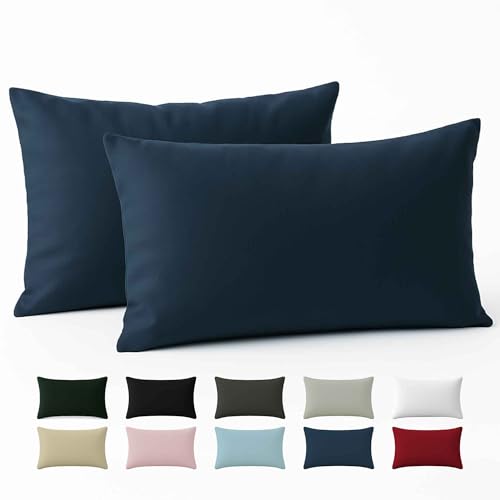 Dreamzie Taie Oreiller 40x60 Coton Renforcé (Set de 2) - Bleu Foncé - Tissage serré de 57...