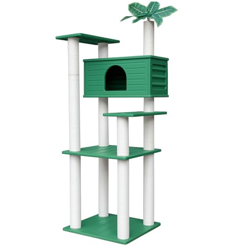 MAOHEGOU 66 Inches Tall Outdoor Weatherproof Cat Tree Tower, Multi-Level, Large Cat Condo with PVC Board and Cat Scratching Posts, for Outside and Indoor