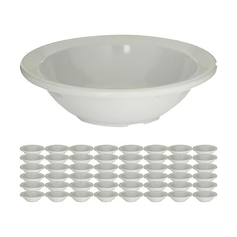 Carlisle FoodService Products Kingline Reusable Plastic Bowl Fruit Bowl with Rim for Home and Restaurant, Melamine, 4.75 Ounces, White, (Pack of 48) Cover