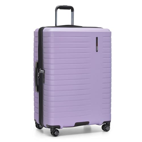 Traveler's Choice Archer Polycarbonate Hardside Spinner Luggage Set, Tie Down Straps, Purple, Checked 29-Inch