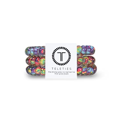TELETIES - Spiral Hair Coils - Ponytail Holder Hair Ties for Women - Phone Cord Hair Ties - Strong Grip, No Rip, Water Resistant, No Crease Hair Tie Coils - 3 pack (Small, Psychedelic)