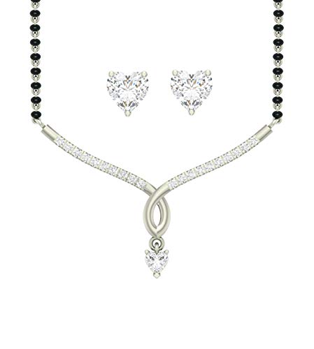 Image of Clara 925 Sterling Silver Mila Mangalsutra Earring Chain Jewellery Set | Rhodium Plated | Swiss Zirconia | Gift for Wife