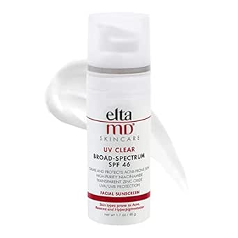 EltaMD UV Clear Face Sunscreen, SPF 46 Oil Free Sunscreen with Zinc Oxide, Protects and Calms Sensitive Skin and Acne-Prone Skin, Lightweight, Silky, Dermatologist Recommended, 1.7 oz Pump