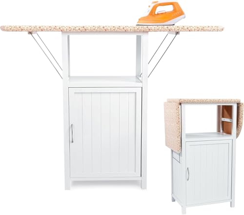VANCETO Solid Wood Foldable Ironing Board Cabinet | with Storage Cabinet | Compact and Space Saver Design | Perfect for Apartments Closets or Laundry Rooms (White)