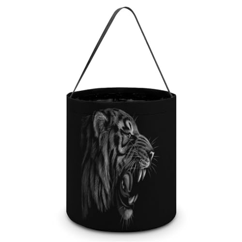 Black and White Tiger Portrait Cute Easter Basket Bags Eggs Bucket Candy Tote Decorations Gifts Party Storage Bag, style