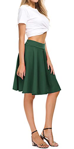 Image of EXCHIC Women's Casual Stretchy Flared Mini Skater Skirt Basic A-Line Pleated Midi Skirt