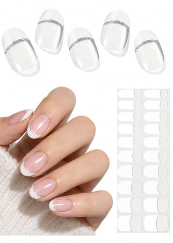 Wahrshei Pegatinas de Gel para Uñas | Francés Clásico | 20 Pcs Semicurado | Adhesivos y Envolturas de Esmalte