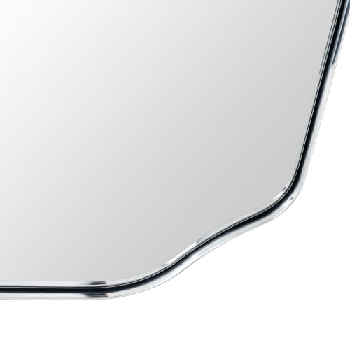 Image of TEHOME Chrome Scalloped Bathroom Mirror, 24x36'' Polished Silver Asymmetrical Bathroom Vanity Mirror for Wall
