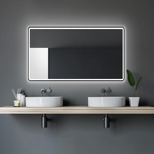 Talos Black Moon LED Badspiegel 120x70 cm - Badezimmerspiegel mit...