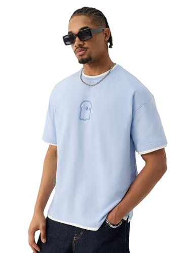 Image of The Souled Store Mr. Soul Men and Boys Short Sleeve Round Neck Purple Graphic Printed Cotton Oversized T-Shirts