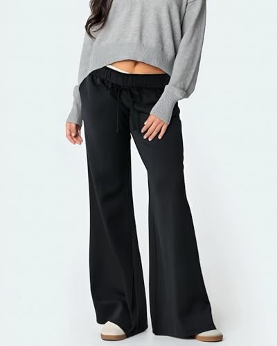 Wide Leg Sweatpants for Women Baggy Low Rise Bell Bottom Flare Sweat Pants Teen Girls Cute Yoga Joggers with Pockets2