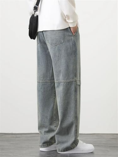 Men's Retro Jeans Large Size Drawstring Wide Leg Denim Pants Casual Straight Trousers4