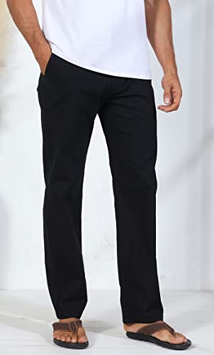 Soojun Men\'s Casual Linen Blend Relaxed Fit Straight Legs Elastic Waist Pants, Black, 36W x 32L - Thumbnail 4