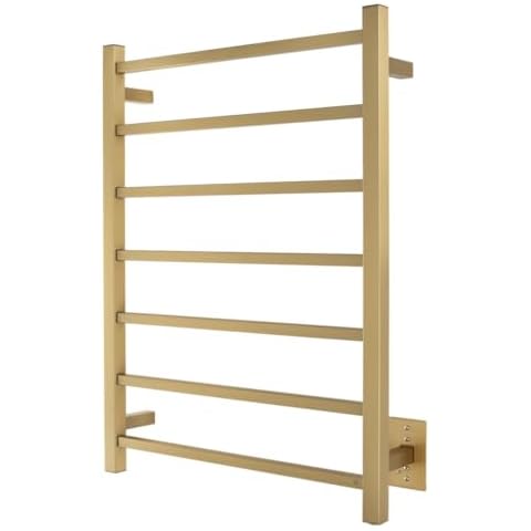 WarmlyYours Tahoe Electric Towel Warmer. Wall Mounted, Brushed Gold Stainless Steel, 7-Bar Hardwired Heated Towel Rack for Luxury Spa-Like Comfort in Your Bathroom Cover