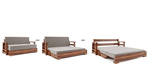 Image of Sheesham Wooden Mahim Sofa Bed Arm with Storage (Brown)