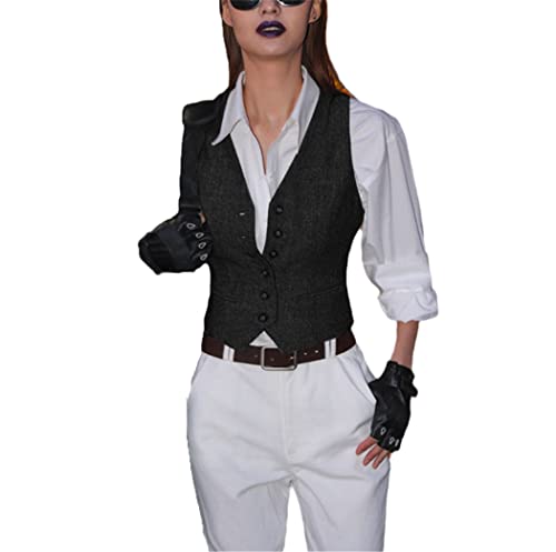 Gilet de travail femme en laine noire premium style rétro L