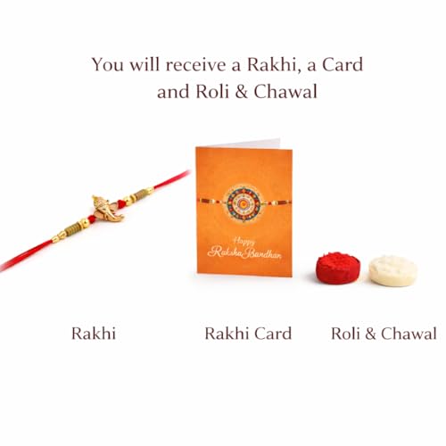 Image of JAIPUR ACE Divine Lord Ganesha Rakhi for Brother with Red Thread and Premium Beads, Traditional Raksha Bandhan Gift Set with Roli Chawal and Card, Designer Rakhi for Men and Boys (Ganesh Rakhi)