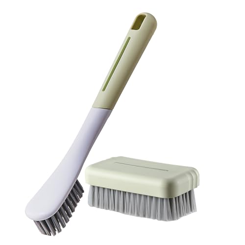 2-Pack Ergonomic Cleaning Brushes:Laundry Brush&Shoe Brush for Effective Stain Removal,Household Cleaning,and Scrubbing–Comfortable Grip for Clothes,Shoes,and Bathroom Surfaces(Green