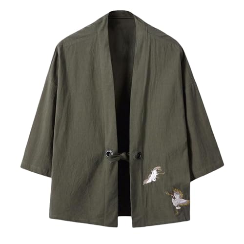 Cárdigan de verano para hombre en mezcla de algodón y lino estilo kimono