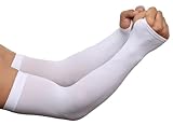 Tough Outdoors UV Protection Cooling Arm Sleeves, UPF 50 Sun Sleeves with Hand Cover for Men/Women, White