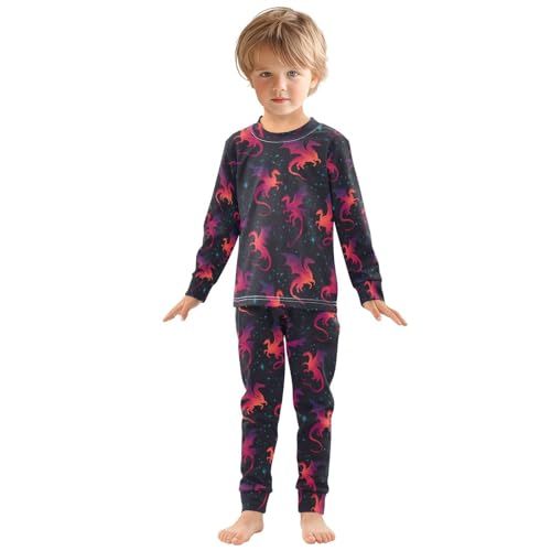 ALAZA Gradient Dinosaur Black Pajamas Long Sleeve Sleepwear 2-Piece Pajama Set3