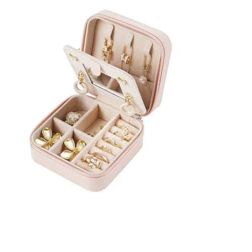 Hlopt Sweetest Cajas de joyería compactas y seguras para mujer, caja de joyería pequeña para viajes, estuche portátil con cerradura y llave, hermoso organizador de joyas y solución de almacenamiento