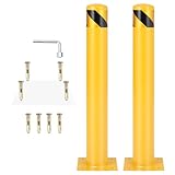 JustSmart Safety Bollard Post, 42' x 4.5' Height Bollard Post, Steel Safety Bollard with Anchor Bolts, for Warehouse,Traffic-Sensitive Area,Yellow,2 Pack
