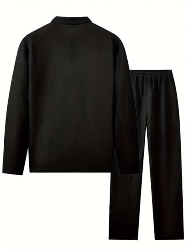 Image of Jawdrobe Men's Waffle-Check Co-Ord Set | Self-Textured Collar Top | Drawstring Jogger Pants | Cotton-Blend Loungewear /Night-Suit | Casual Travel & Streetwear Two-Piece