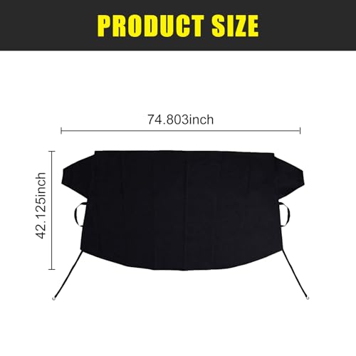 Image of 1 PC Car Front Windshield Winter Snow Cover with Rear View Mirror Protective Covers, 6.2Ft x 3.5Ft PVC Waterproof Protective Accessories with Bundle Strip, Universal Vehicle Cover (Black)