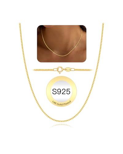 HARJJME Sterlingsilber Kette Damen 925 ohne Anhänger Gold/Silber Venezianierkette 18 Karat Vergoldet Wasserfest Hypoallergen 1mm Dünner Box Chain Halskette Schmuck für Frauen