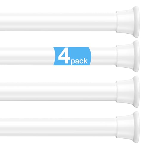 Image of MEXAU 4 Pack Spring Tension Curtain Rods 24-46In White Shower Curtain Rod | Adjustable Spring Tension Rods No Drilling for Window Closet Kitchen Wardrobe Bathroom, Non Slip Tension Rods ,7 /8 inch Diameter