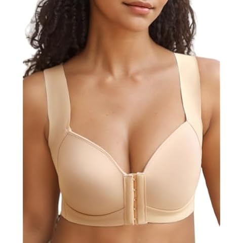 CAHL&FAUO Front Closure Non Padded Wirefree Racerback Adjustable Wide Strap Mastectomy Beige 34C Cover