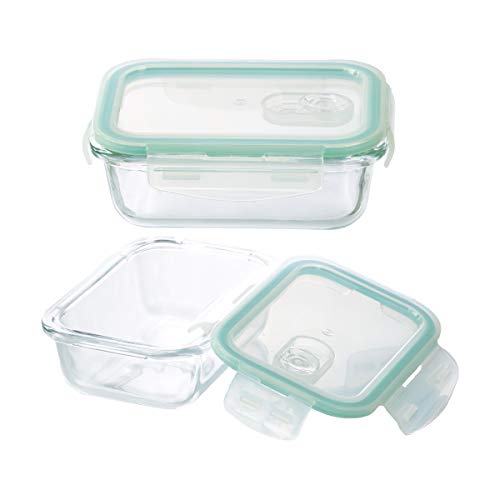 Pote Hermético Retangular Lyor Transparente/Verde Claro 370 Ml Vidro