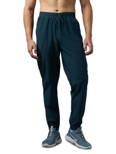 Image of TECHNOSPORT Men's DURACOOL+ Slim Fit Sports Cargo Joggers Quick Dry Moisture-Wicking Breathable Polyester Track Pants Mid Rise Drawstring Waist Gym, Running, Training, Travel & Casual Wear