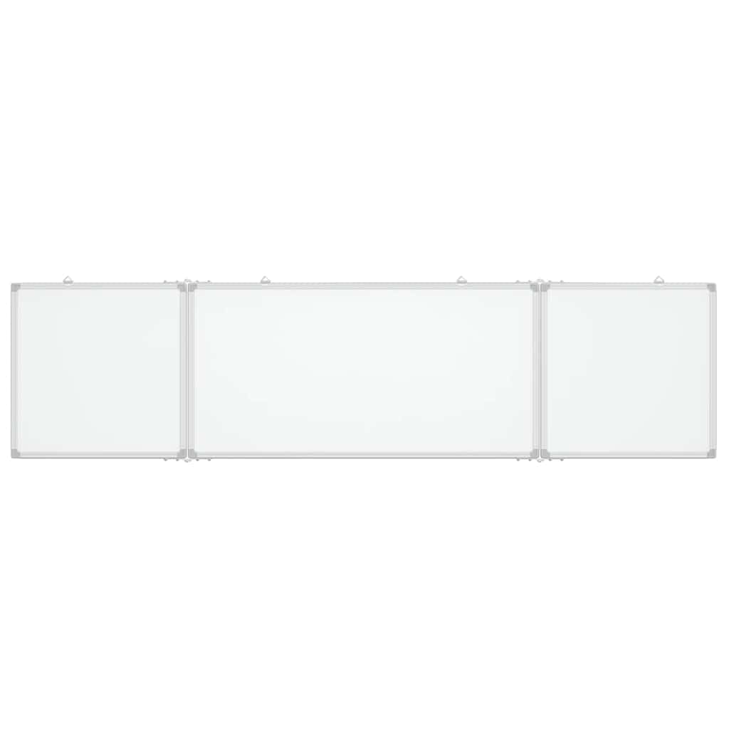 Tableau blanc magnétique pliable de 200 x 50 x 1,7 cm avec cadre en aluminium, surface laquée lisse, 4 crochets mobiles et couvercles de protection pour le bureau et la maison.