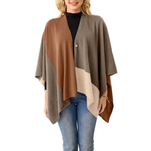 Ferand Women's Cashmere Blend Shawl Wrap Color Block Poncho Versatile Travel Scarf Camel & Yellow