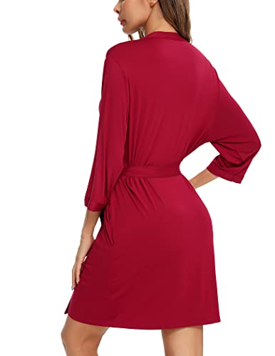 Anjue Womens Robes Knee Length Lightweight V Neck 3/4 Sleeve Nightwear Ladies Loungewear(Winered,L) #TOP3
