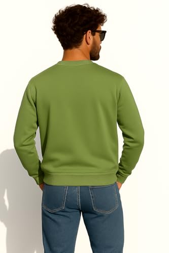 Image of Classic Cotton Fleece Sweatshirt, Casual Round Neck, Long Sleeve, Solid Pattern, for Men