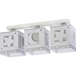 Lamparas Bebe Gris Dalber Lámpara Infantil Plafón Techo 3 Luces Moonlight Luna y Estrellas Gris, 15 W