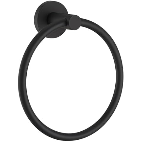 Round Hand Towel Ring, APLusee Stainless Steel Towel Holder, Wall Mounted Towel Hanger for Bathroom Kitchen, Matte Black Cover