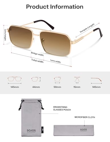 Image of SOJOS Retro Polarized Square Sunglasses for Women Men Vintage Large Double Bridge UV Protection Metal Sun Glasses SJ1246