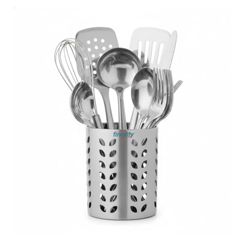 Image of FINALITY Stainless Steel Spoon Holder for Kitchen | Cutlery Stand | Spoon Holder for Kitchen Counter Top | 9 CM Cutlery Holder | Pen Holder for Dining Table | Spatula Holder| Pack of 1