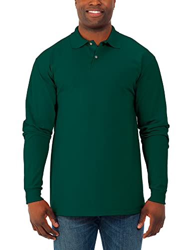 Jerzees Men's SpotShield Stain Resistant Polo Shirts (Short & Long, Long Sleeve-Forest Green, Large