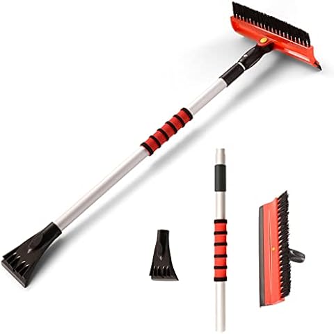 JINJIAN Car Ice Scraper 3 in 1 Portable Winter Snow Brushes for Car Windshield scraper Snow Remover with Foam Grip and Extendable Handle Snow Removal Tool for Car Truck, Durable Cover