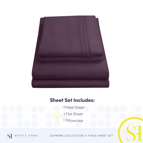Image of Twin Sheets - Breathable Luxury Sheets with Full Elastic & Secure Corner Straps Built In - 1800 Supreme Collection Extra Soft Deep Pocket Bedding Set, Sheet Set, Twin, Purple