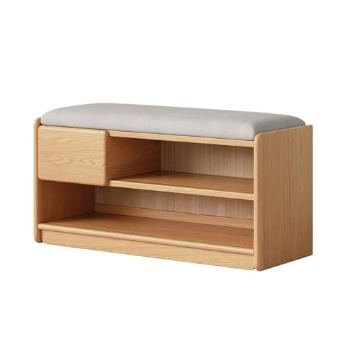 Banco Zapatero Taburete For Cambiar Zapatos De Entrada De Roble Rojo Sencillo For El Hogar, Taburete For Cambiar Zapatos De Madera Maciza De Cubierta Suave De Algodón Y Lino Banco Zapatero Con Asiento