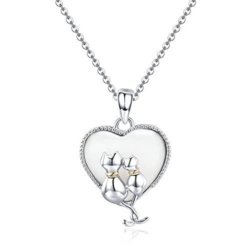 Collier en argent sterling avec pendentif coeur chat au design minimaliste épuré