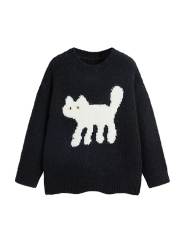 Image of CIDER Women's Cat Sweater Long Sleeve Crew Neck Fun Graphic Cute Patterned Chunky Pullover Sweater Tops