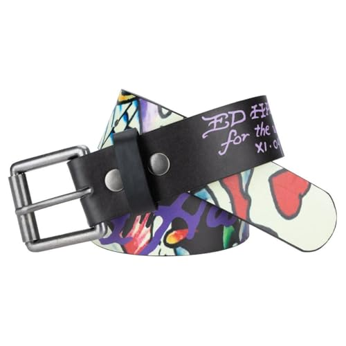 ED HARDY Men's 38mm Skull in Love Print Studded Belt