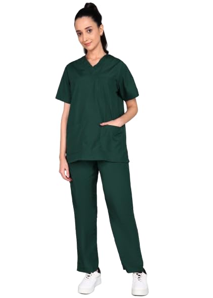 VastraMedwear Women's Scrub Suit for Doctors l Comfortable Breathable | 6 Pockets Medical Scrub Suit| Ideal for Doctors Nurses Dentists & Healthcare Professionals | Green| XS
